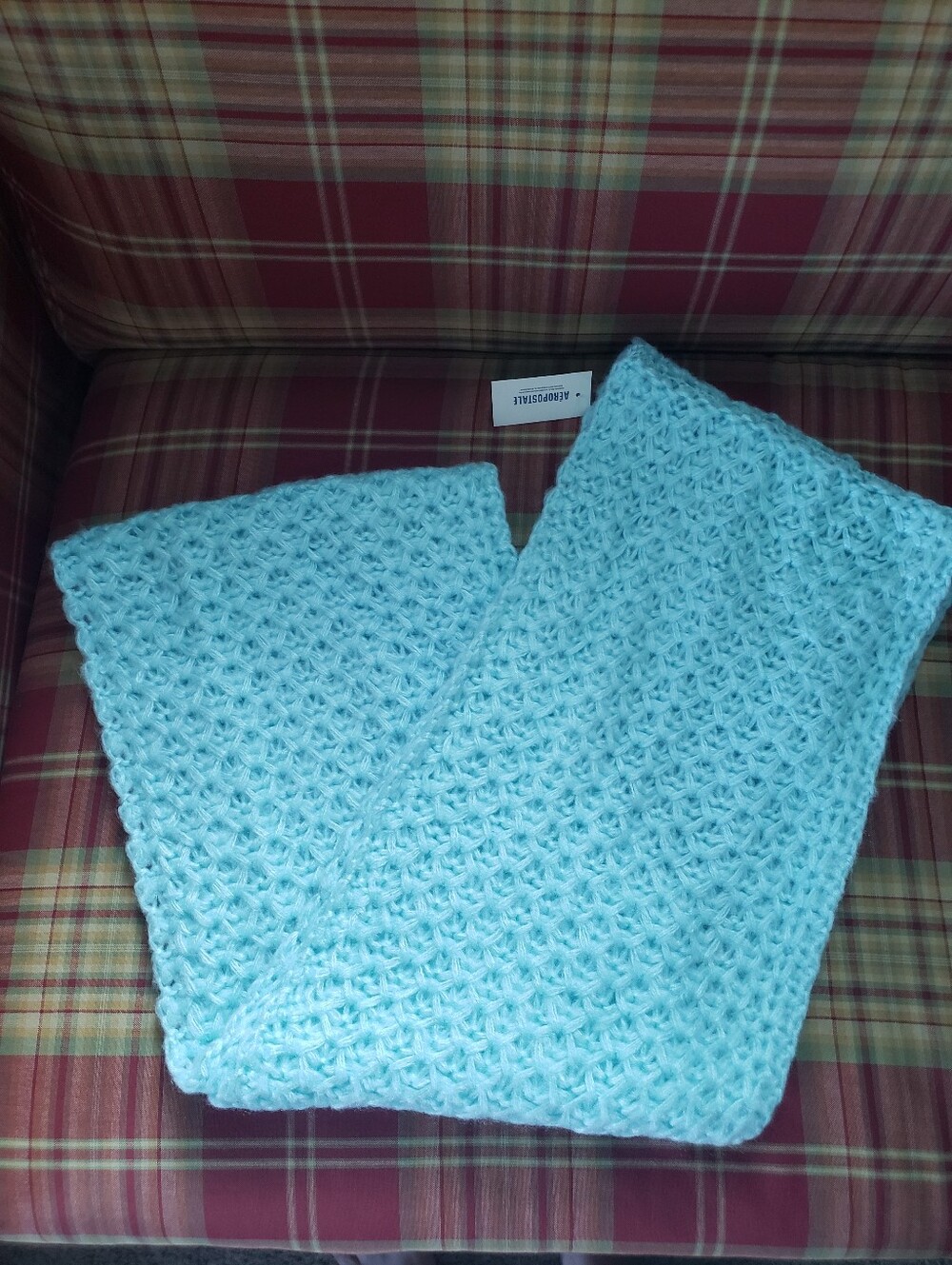 Aeropostale Infinity Scarf New Light Blue Teal Aqua Crochet NWT